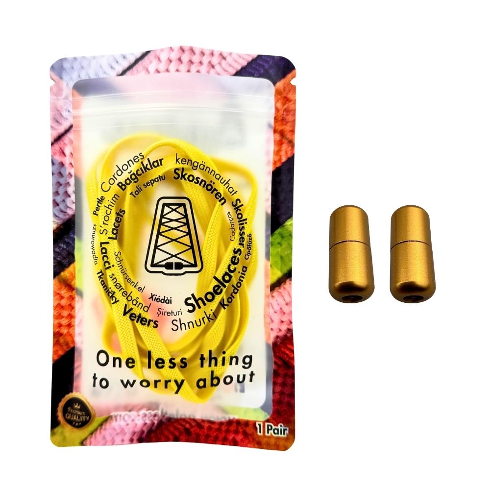 Elastische veters zonder strikken plat 6mm metalen draai capsule geel in luxe verpakking