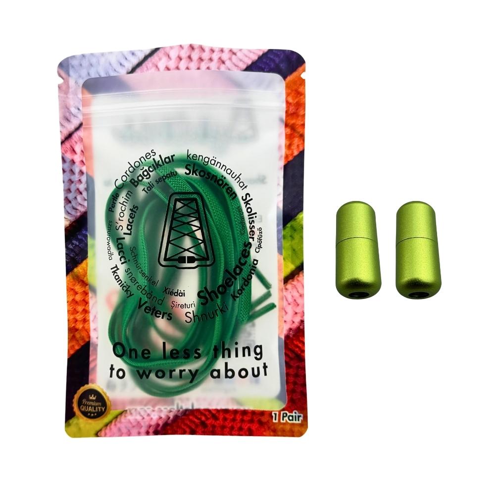 Elastische veters zonder strikken plat 6mm metalen draai capsule groen in luxe verpakking