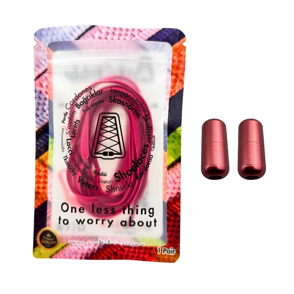 Elastische veters zonder strikken plat 6mm metalen draai capsule rozenrood in luxe verpakking