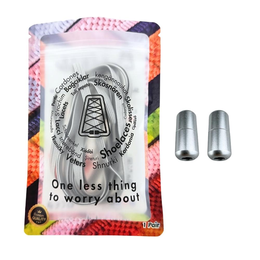 Elastische veters zonder strikken plat 7mm capsule sluiting grijs in luxe verpakking