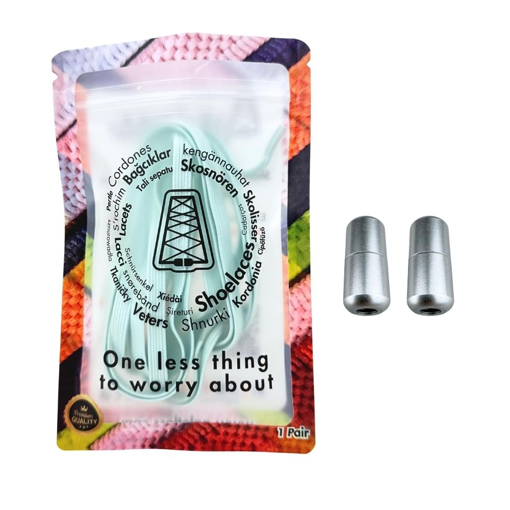 Elastische veters zonder strikken plat 7mm capsule sluiting lichtgroen in luxe verpakking