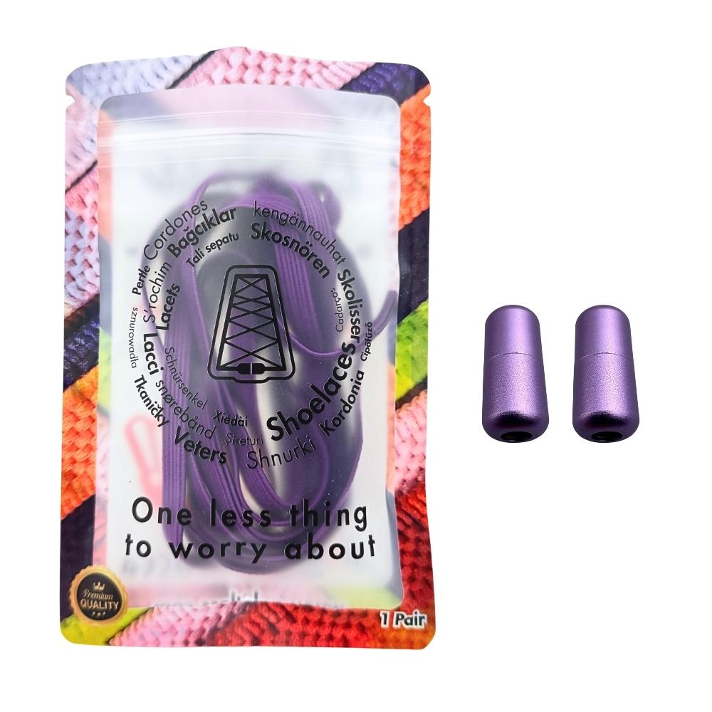 Elastische veters zonder strikken plat 7mm capsule sluiting paars in luxe verpakking