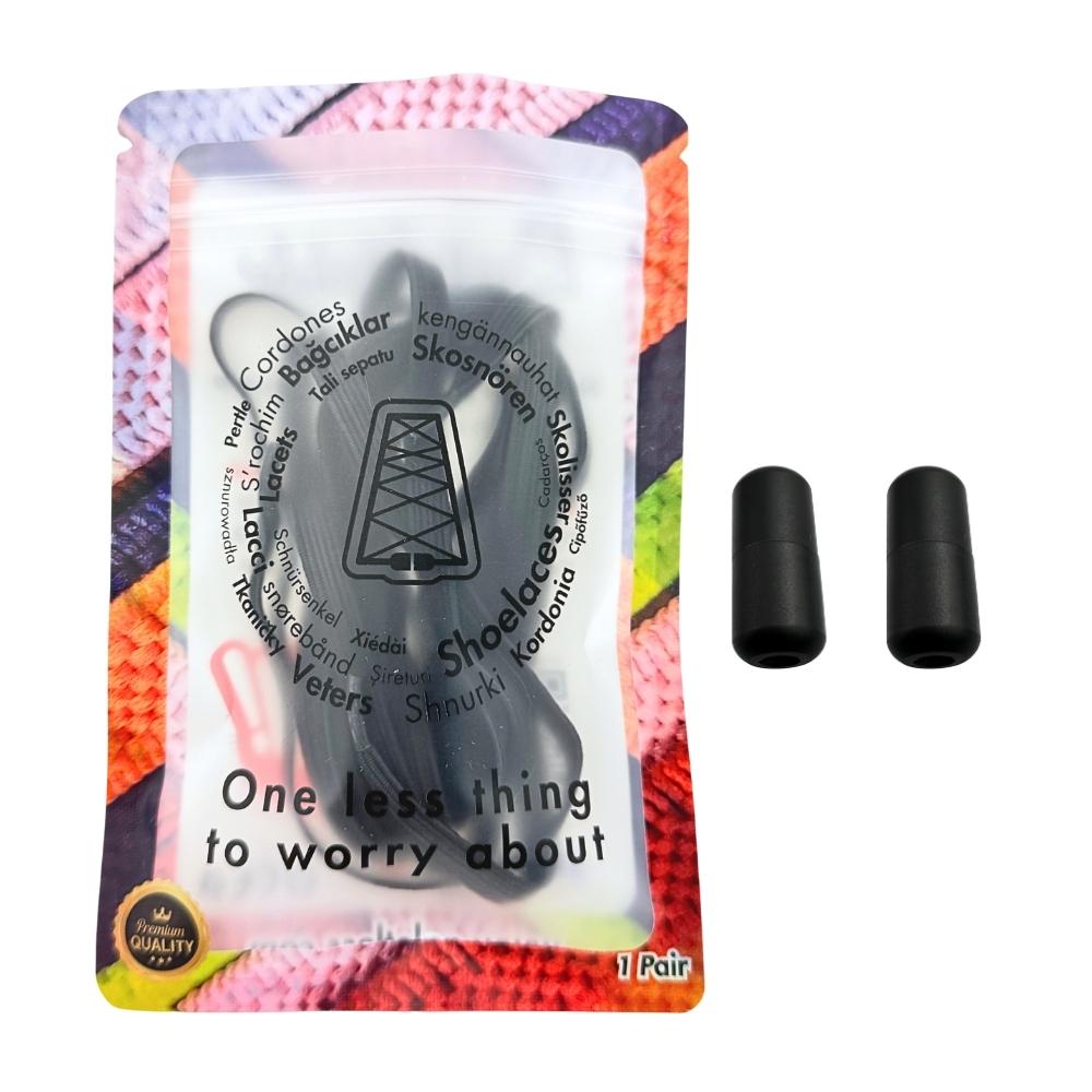 Elastische veters zonder strikken plat 7mm capsule sluiting zwart in luxe verpakking