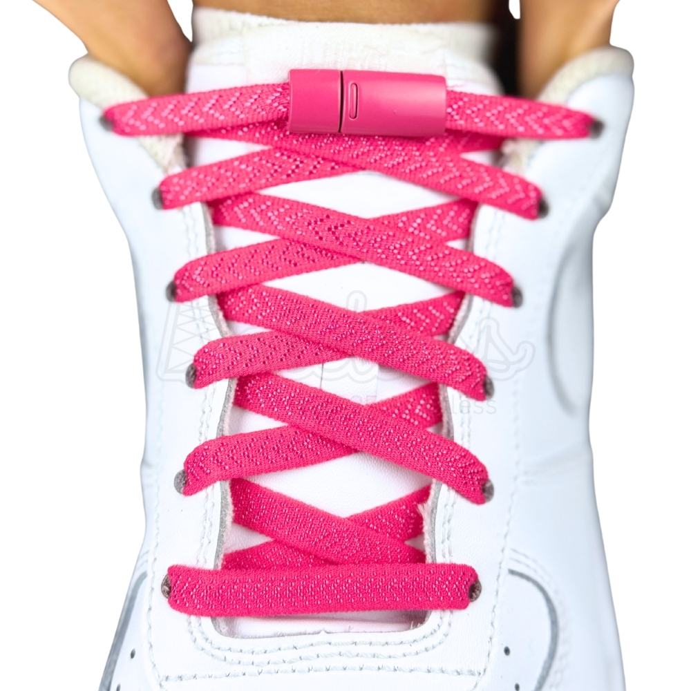 Elastische veters zonder strikken plat 8mm magnetische sluiting rozenrood met stretch uitgerekt