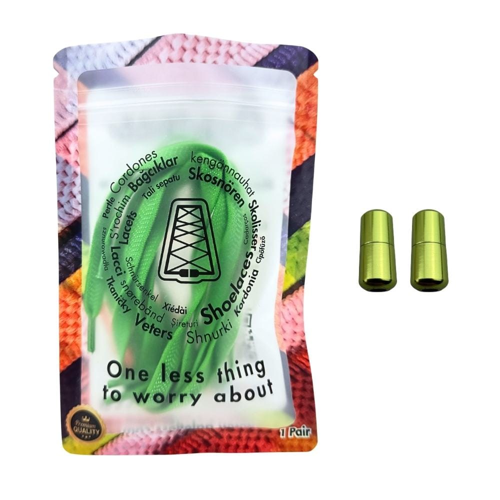 Elastische veters zonder strikken plat 8mm metalen draai capsule groen in luxe verpakking