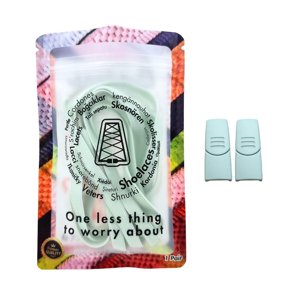 Elastische veters zonder strikken plat 9mm magnetische sluiting lichtgroen in luxe verpakking