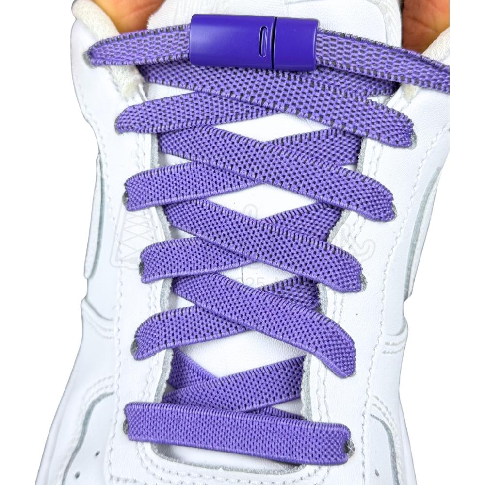 Elastische veters zonder strikken plat 9mm magnetische sluiting paars met stretch uitgerekt