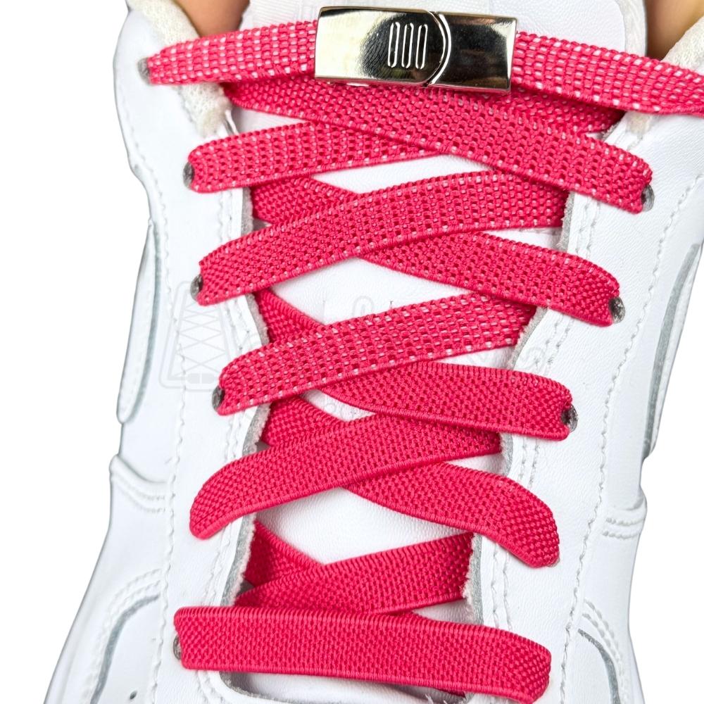 Elastische veters zonder strikken plat 9mm magnetische sluiting rozenrood met stretch uitgerekt