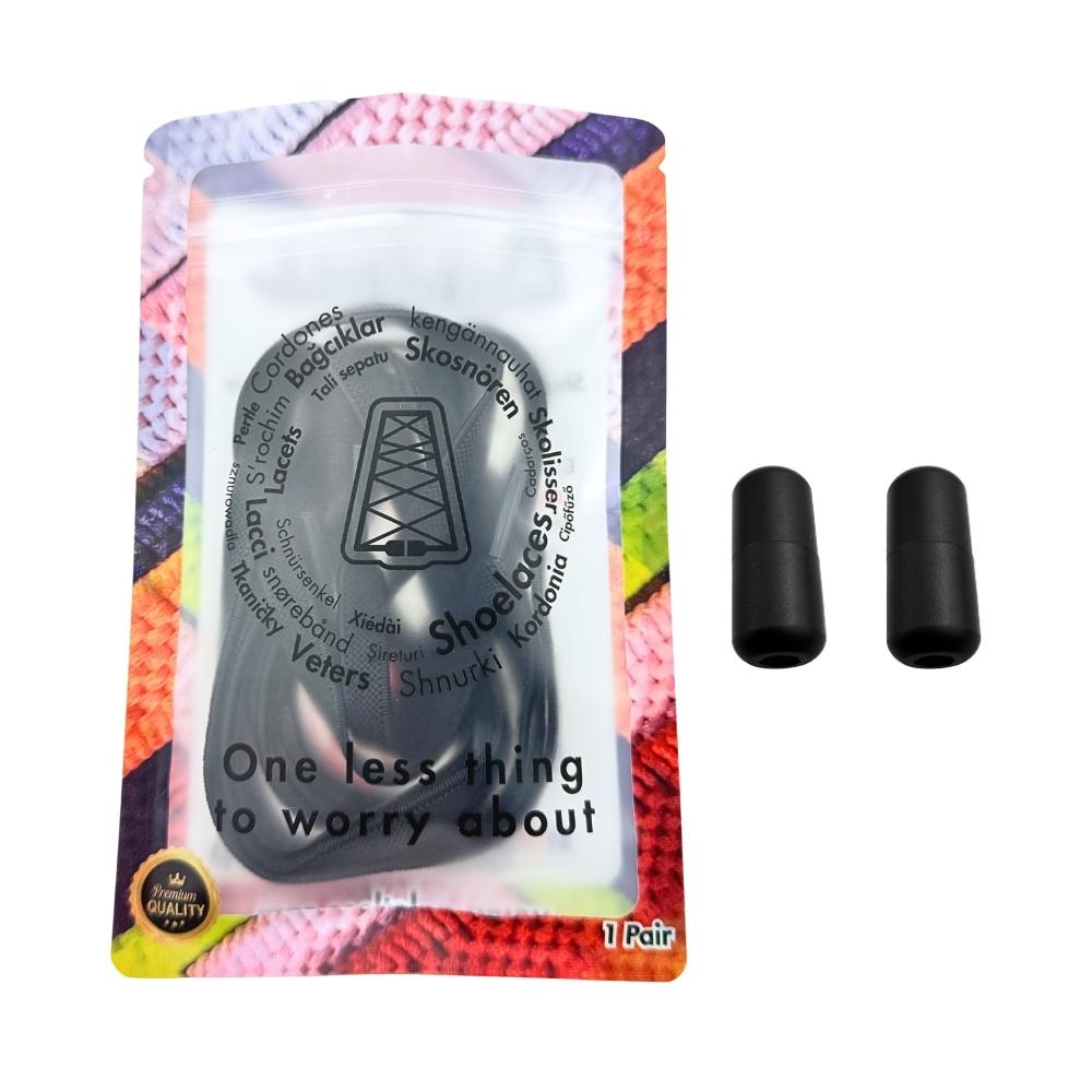 Elastische veters zonder strikken plat 9mm metalen draai capsule zwart in luxe verpakking