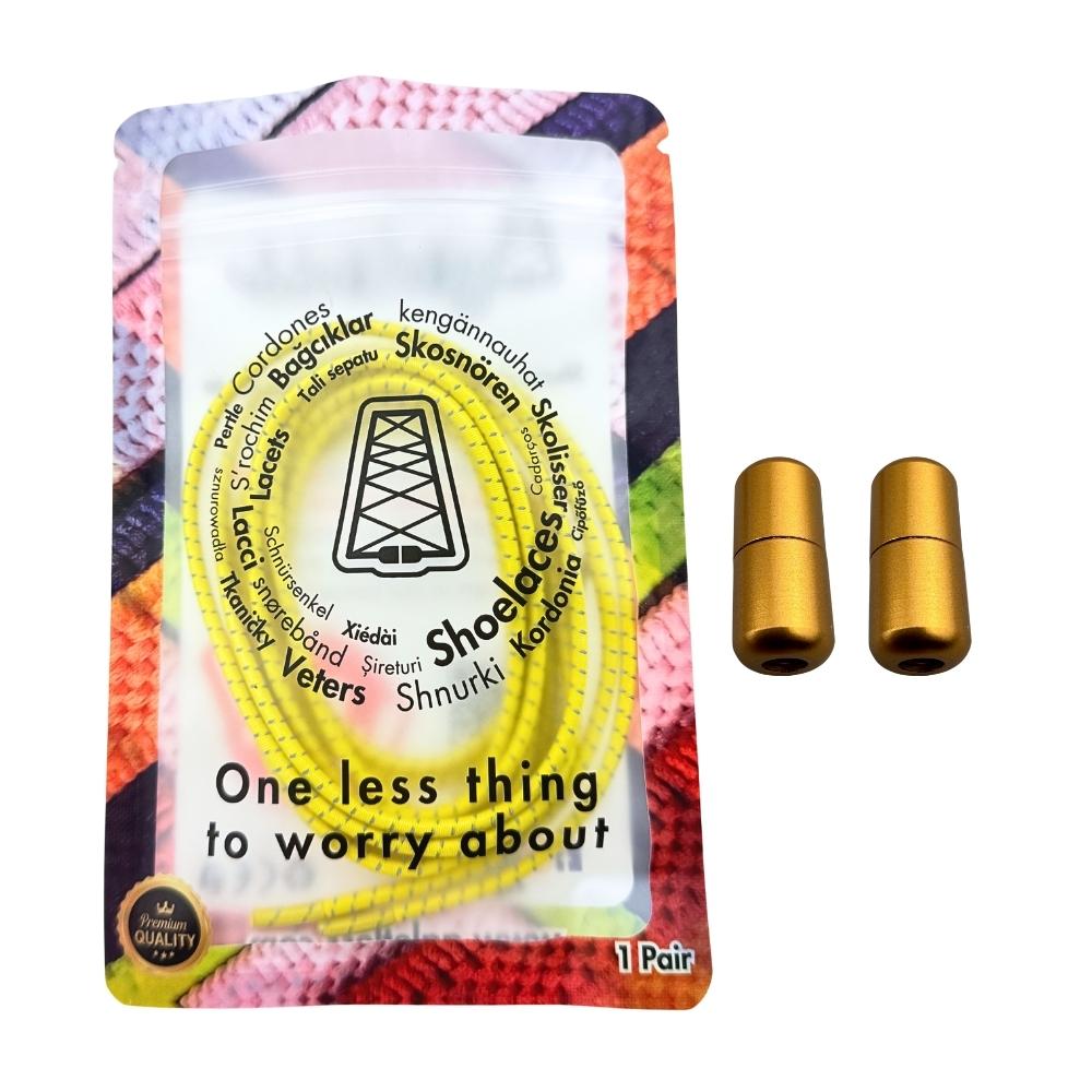 Elastische veters zonder strikken reflecterend 3mm capsule sluiting geel in luxe verpakking