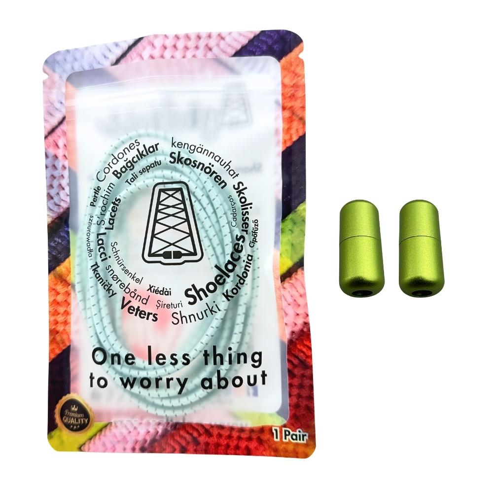 Elastische veters zonder strikken reflecterend 3mm capsule sluiting lichtgroen in luxe verpakking