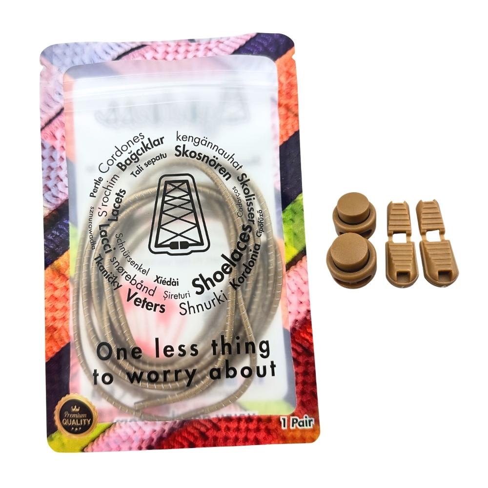 Elastische veters zonder strikken reflecterend 3mm lock sluiting khaki in luxe verpakking