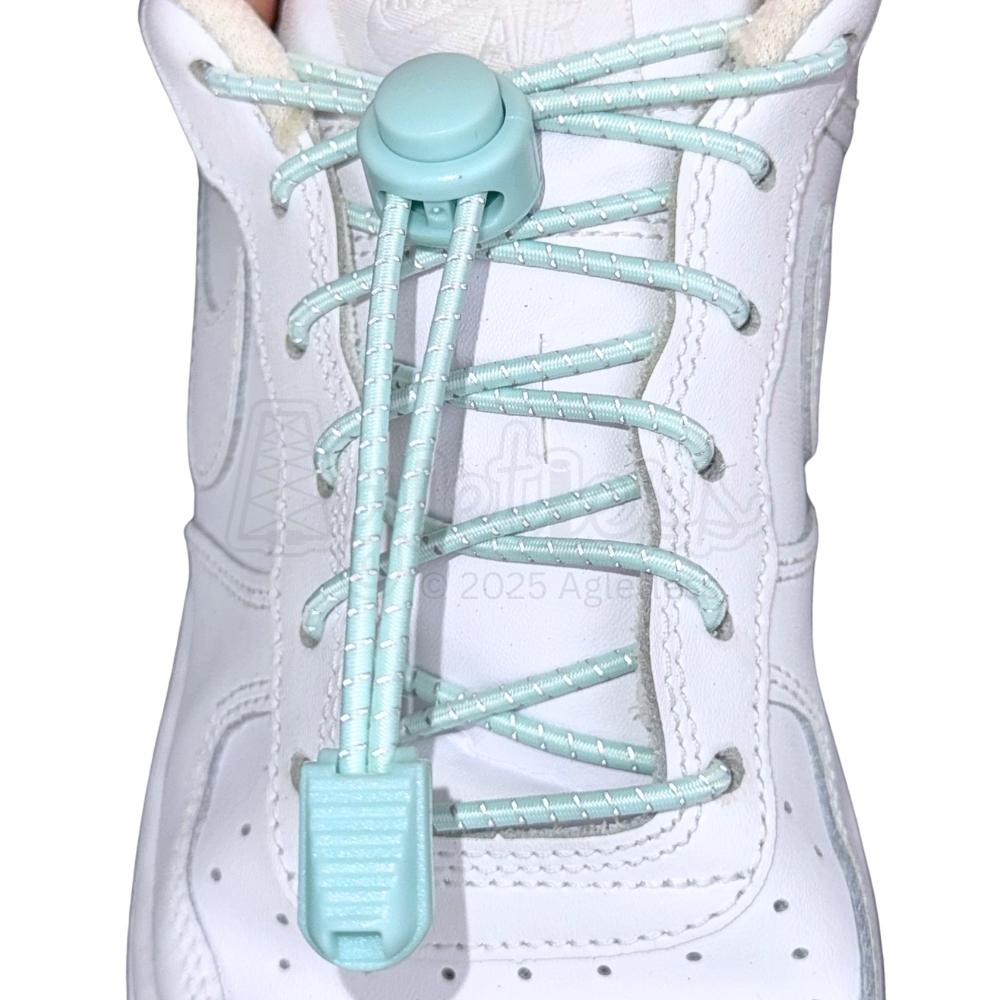 Elastische veters zonder strikken reflecterend 3mm lock sluiting lichtgroen met stretch uitgerekt