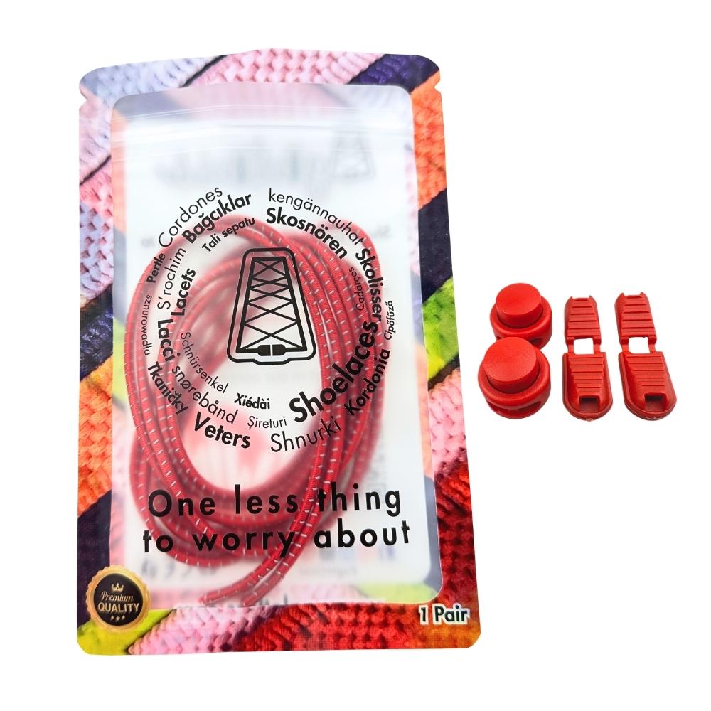 Elastische veters zonder strikken reflecterend 3mm lock sluiting rood in luxe verpakking