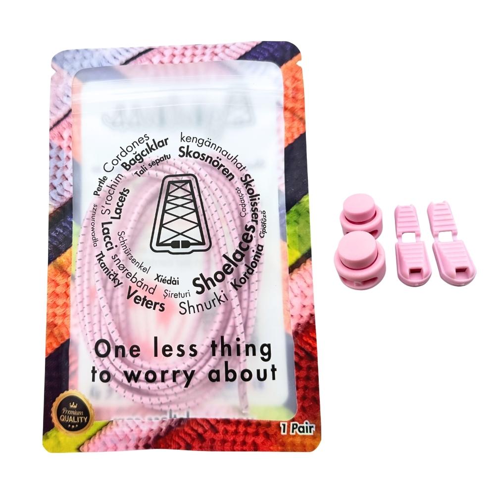 Elastische veters zonder strikken reflecterend 3mm lock sluiting roze in luxe verpakking