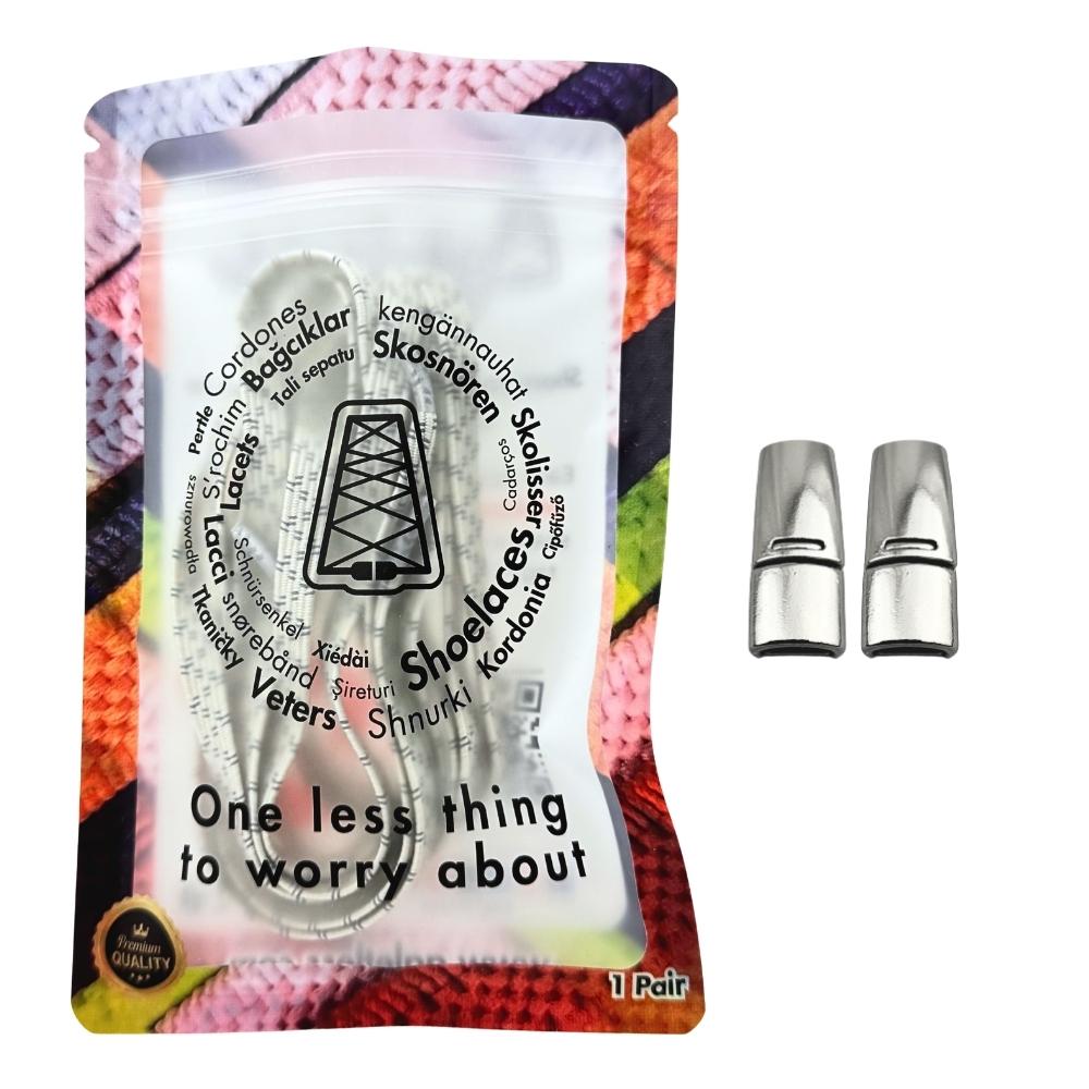 Elastische veters zonder strikken reflecterend 7mm magnetische sluiting beige in luxe verpakking