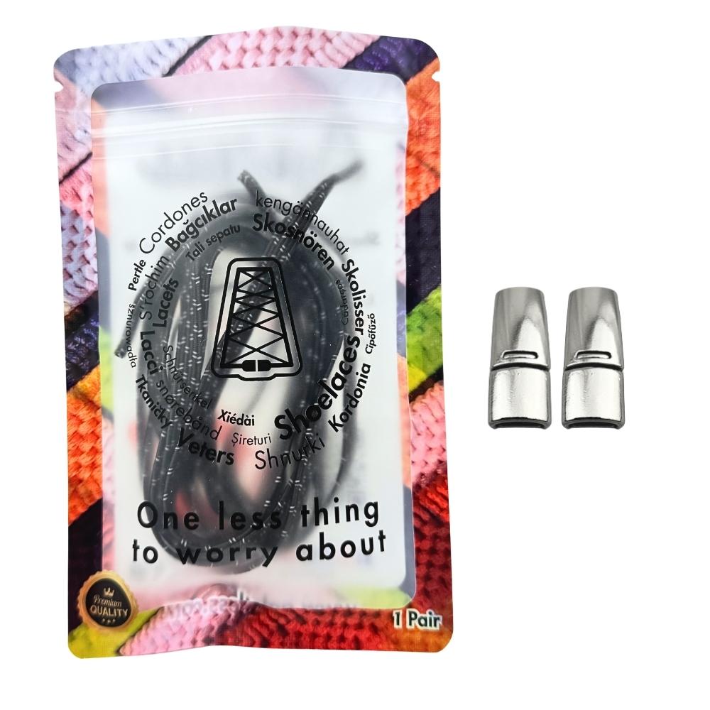 Elastische veters zonder strikken reflecterend 7mm magnetische sluiting donkerbruin in luxe verpakking