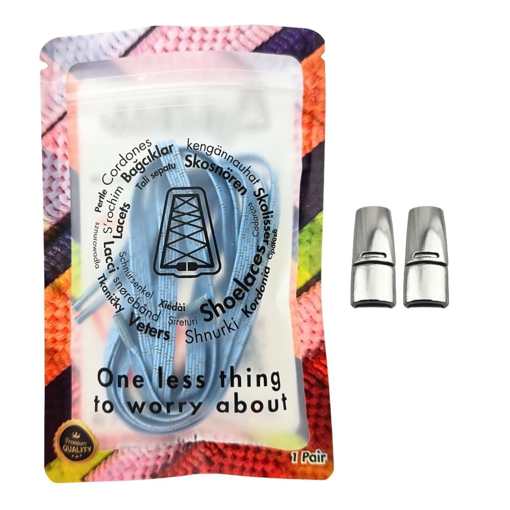 Elastische veters zonder strikken reflecterend 7mm magnetische sluiting hemelsblauw in luxe verpakking