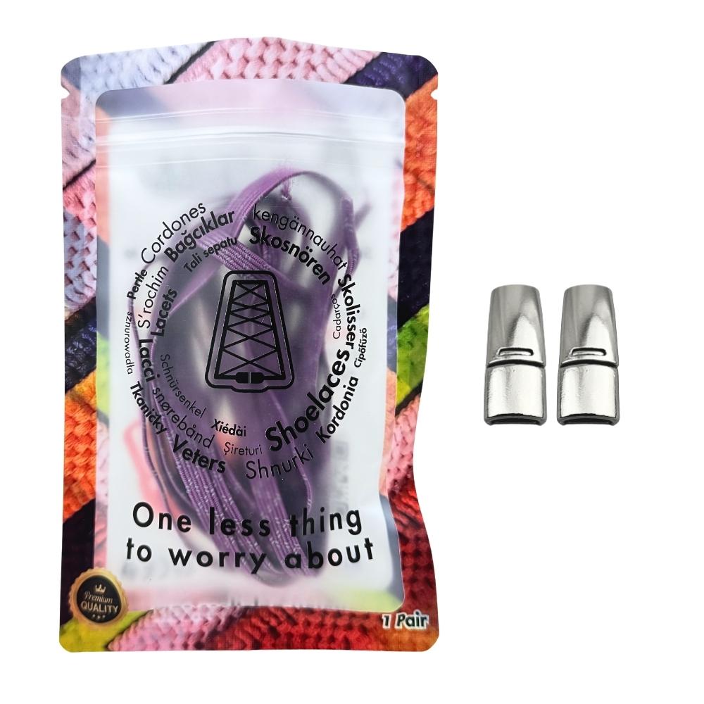 Elastische veters zonder strikken reflecterend 7mm magnetische sluiting paars in luxe verpakking