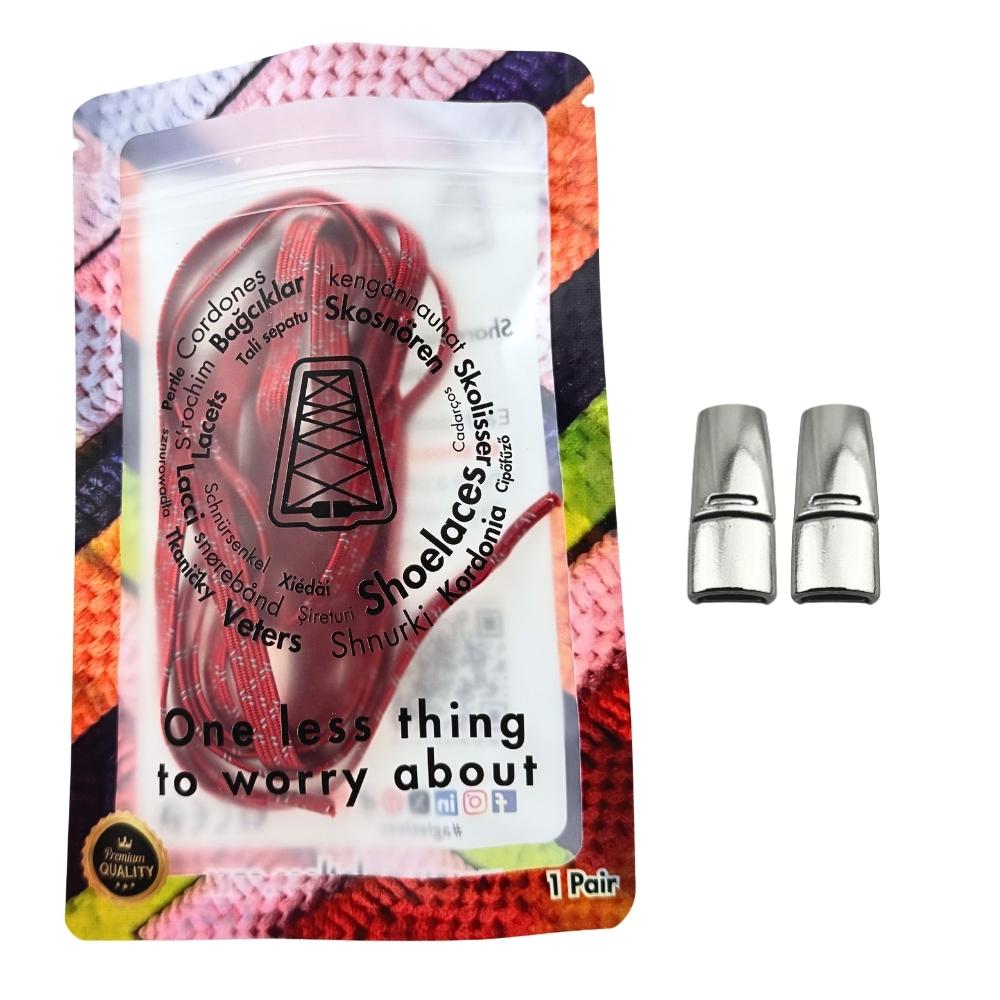 Elastische veters zonder strikken reflecterend 7mm magnetische sluiting rood in luxe verpakking