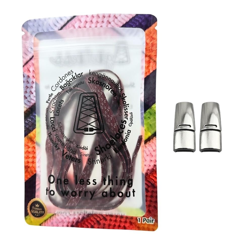 Elastische veters zonder strikken reflecterend 7mm magnetische sluiting wijnrood in luxe verpakking