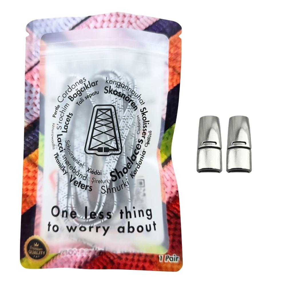 Elastische veters zonder strikken reflecterend 7mm magnetische sluiting wit in luxe verpakking