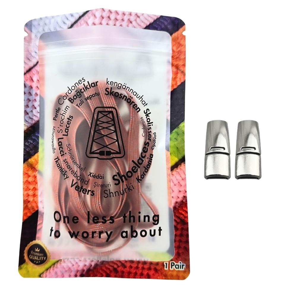 Elastische veters zonder strikken reflecterend 7mm magnetische sluiting zalmroze in luxe verpakking