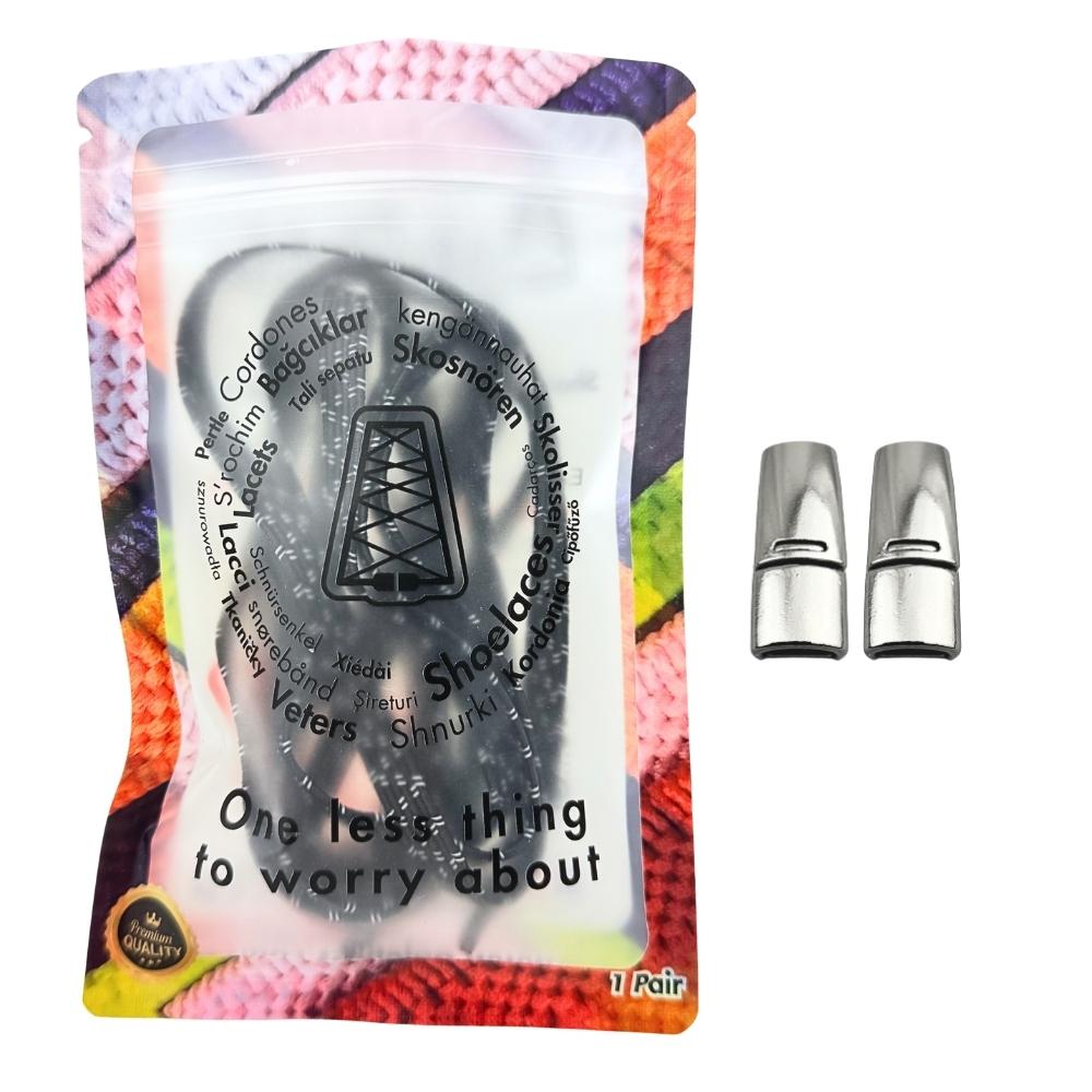 Elastische veters zonder strikken reflecterend 7mm magnetische sluiting zwart in luxe verpakking