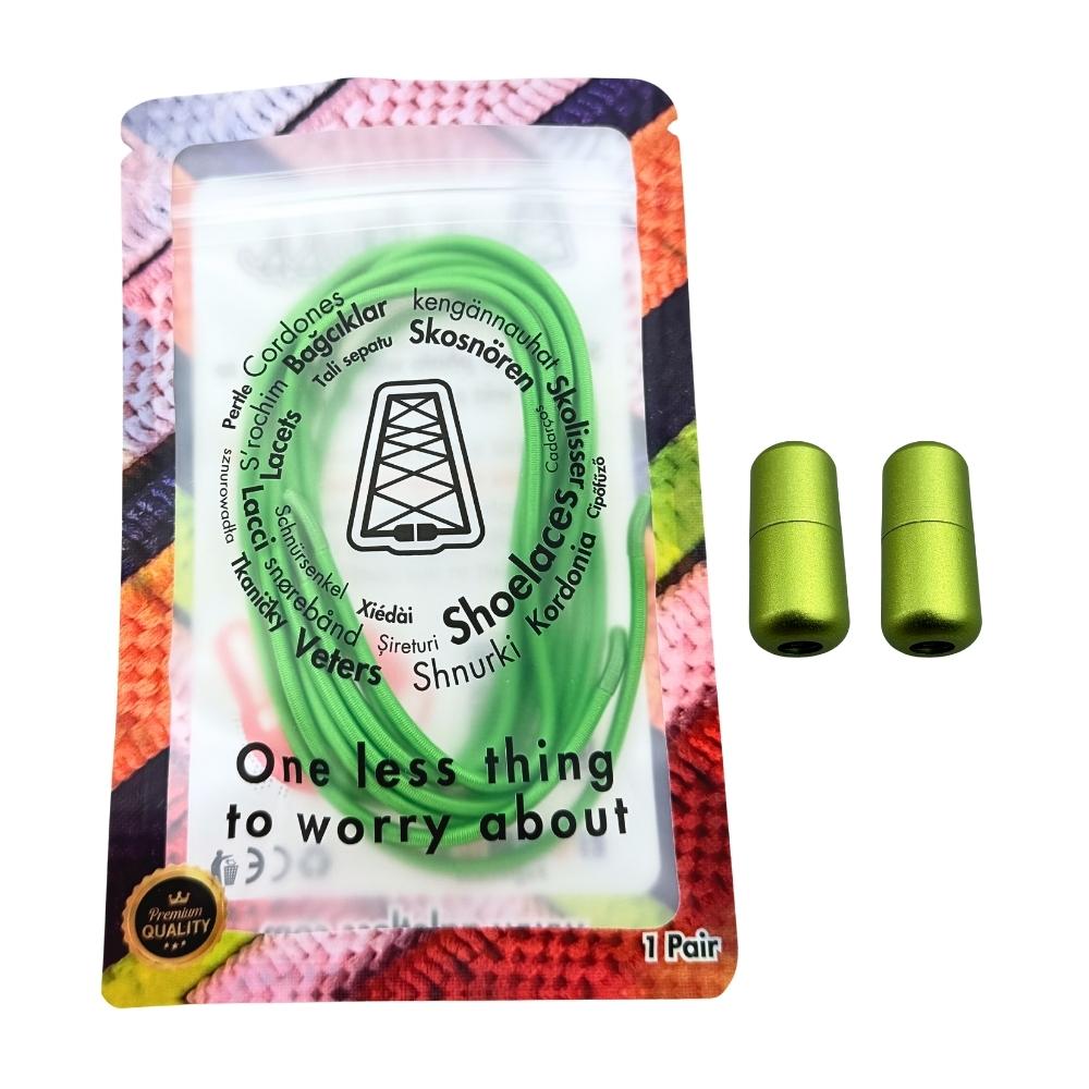 Elastische veters zonder strikken rond 3mm capsule sluiting appelgroen in luxe verpakking