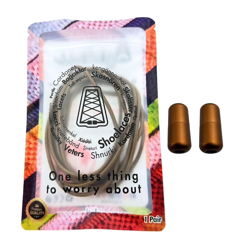 Elastische veters zonder strikken rond 3mm capsule sluiting bruin in luxe verpakking