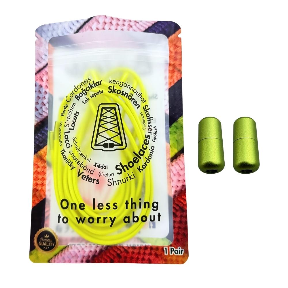 Elastische veters zonder strikken rond 3mm capsule sluiting fluorescerend geel in luxe verpakking