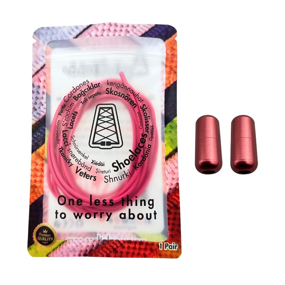 Elastische veters zonder strikken rond 3mm capsule sluiting rozenrood in luxe verpakking