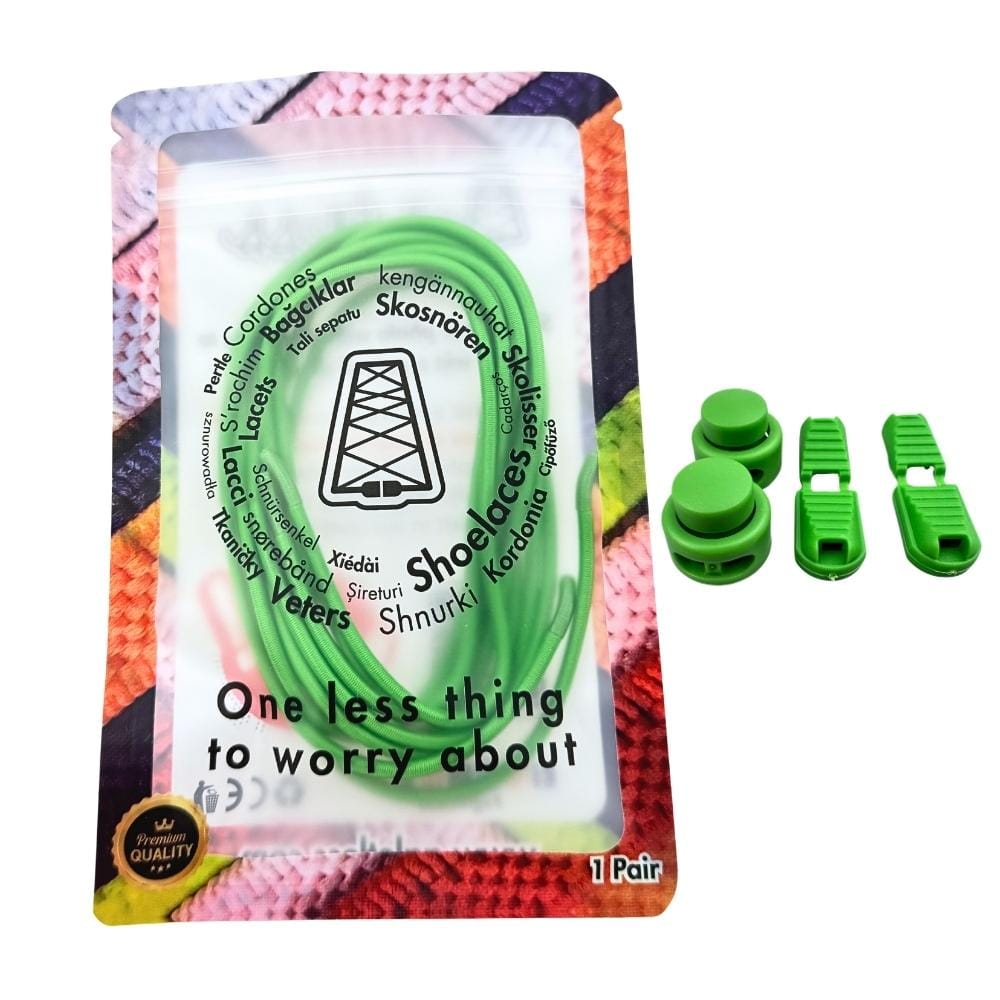 Elastische veters zonder strikken rond 3mm lock sluiting appelgroen in luxe verpakking