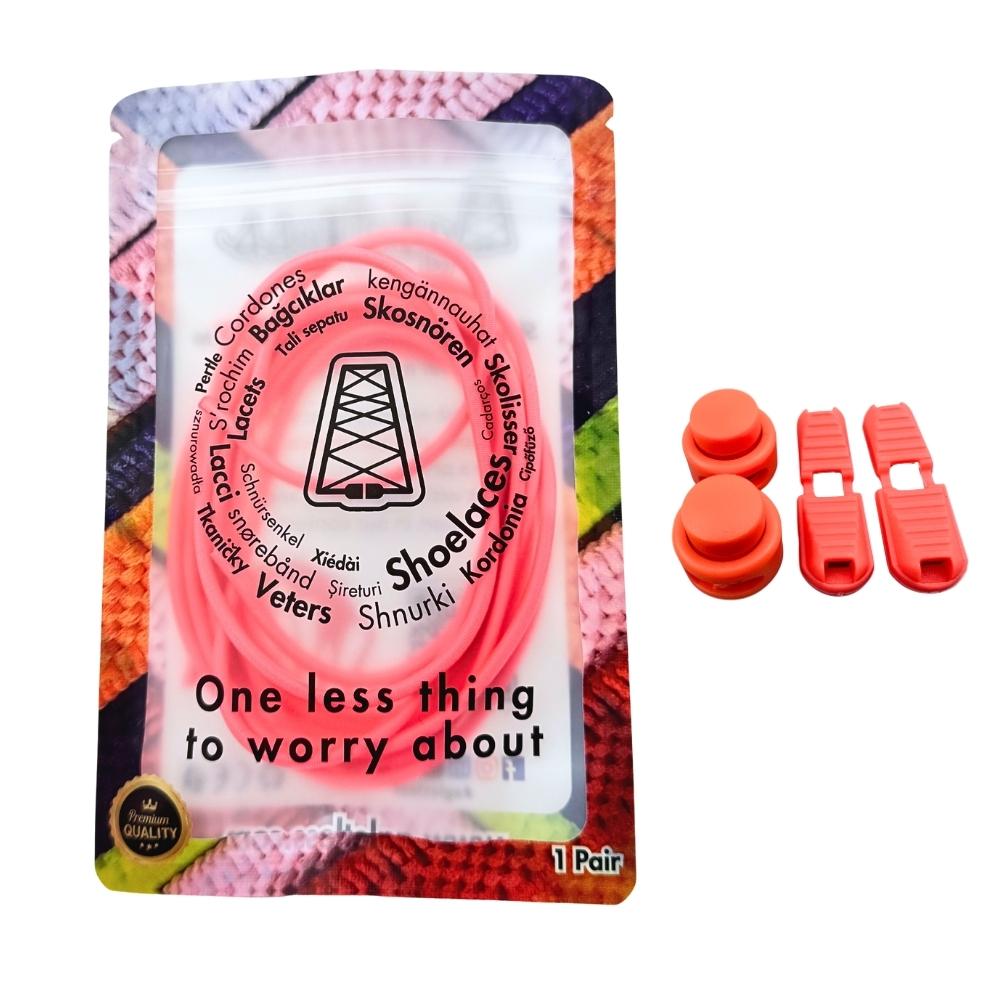 Elastische veters zonder strikken rond 3mm lock sluiting fluorescerend rood in luxe verpakking