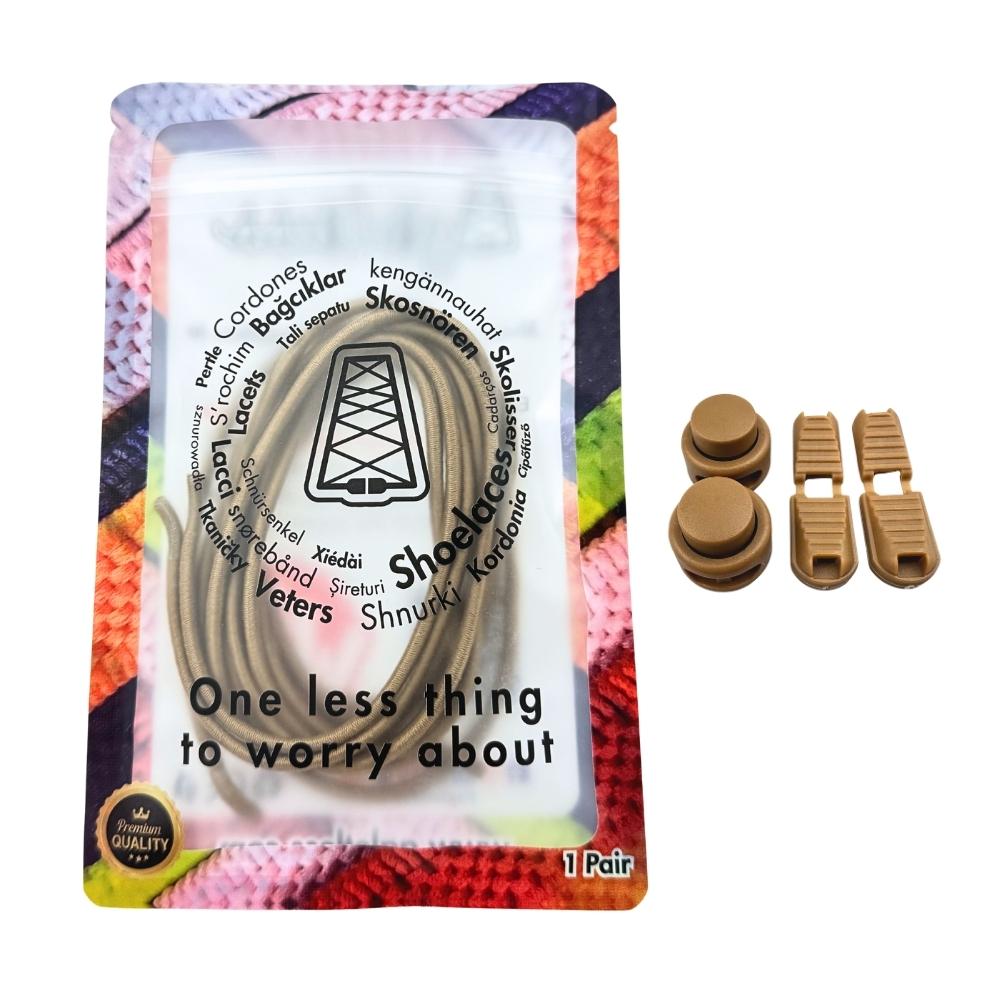 Elastische veters zonder strikken rond 3mm lock sluiting khaki in luxe verpakking