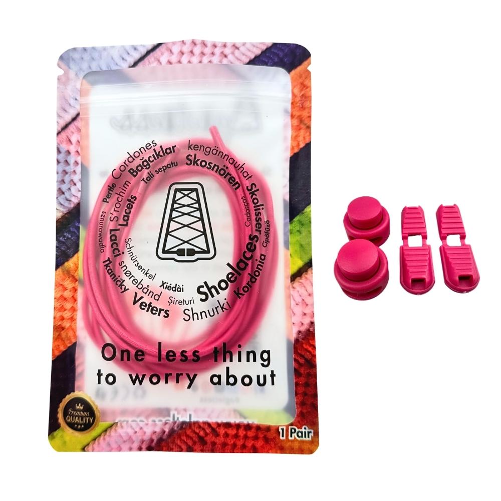 Elastische veters zonder strikken rond 3mm lock sluiting rozenrood in luxe verpakking