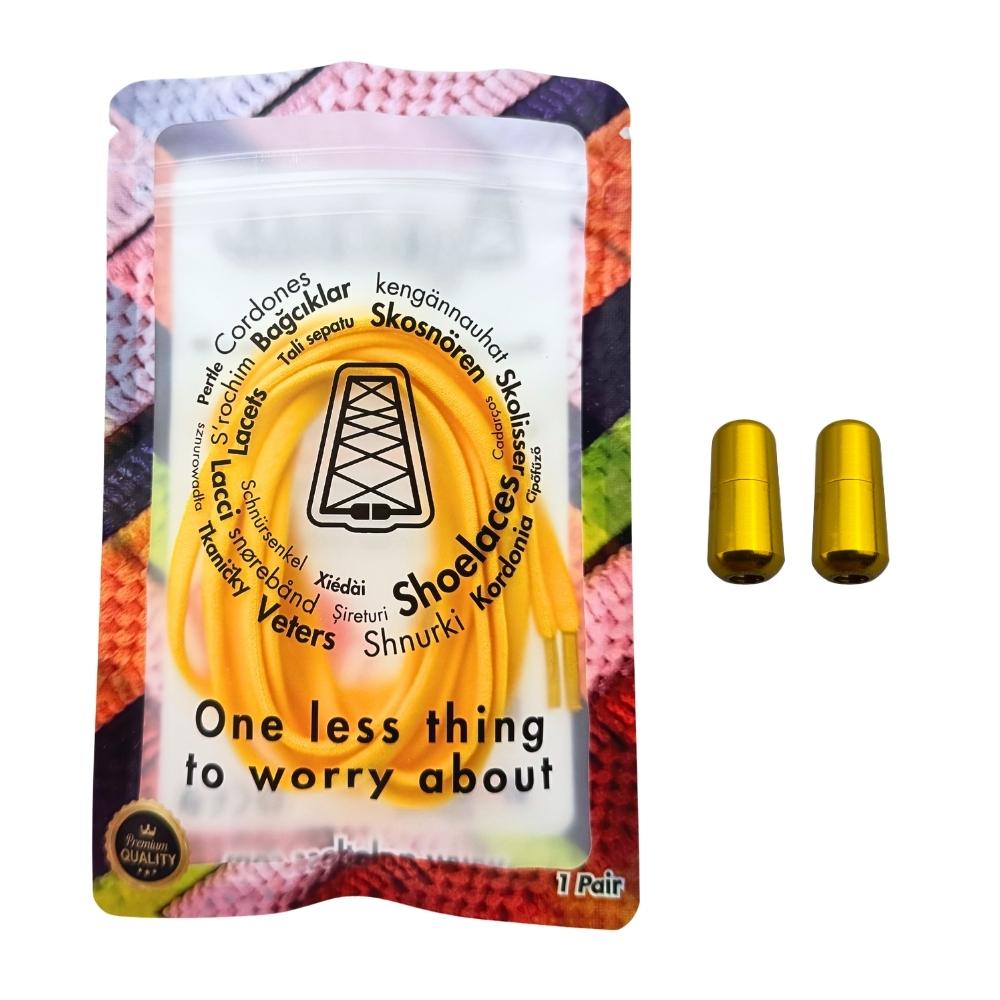 Elastische veters zonder strikken rond 5mm capsule sluiting geel in luxe verpakking