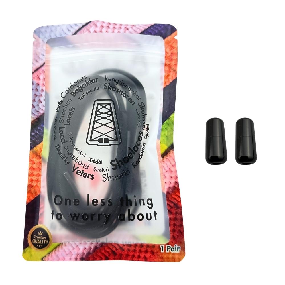 Elastische veters zonder strikken rond 5mm capsule sluiting zwart in luxe verpakking