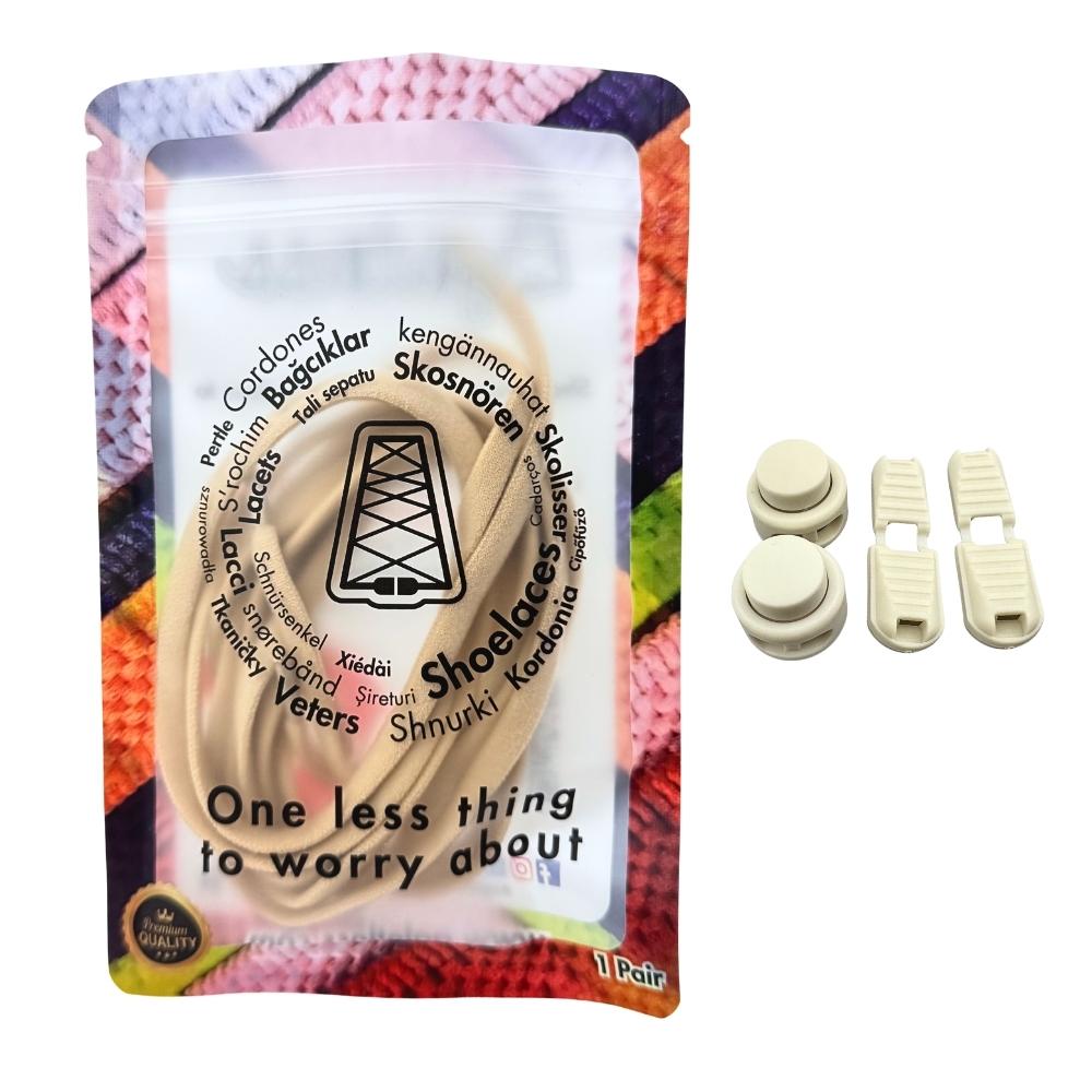 Elastische veters zonder strikken rond 5mm lock sluiting khaki in luxe verpakking