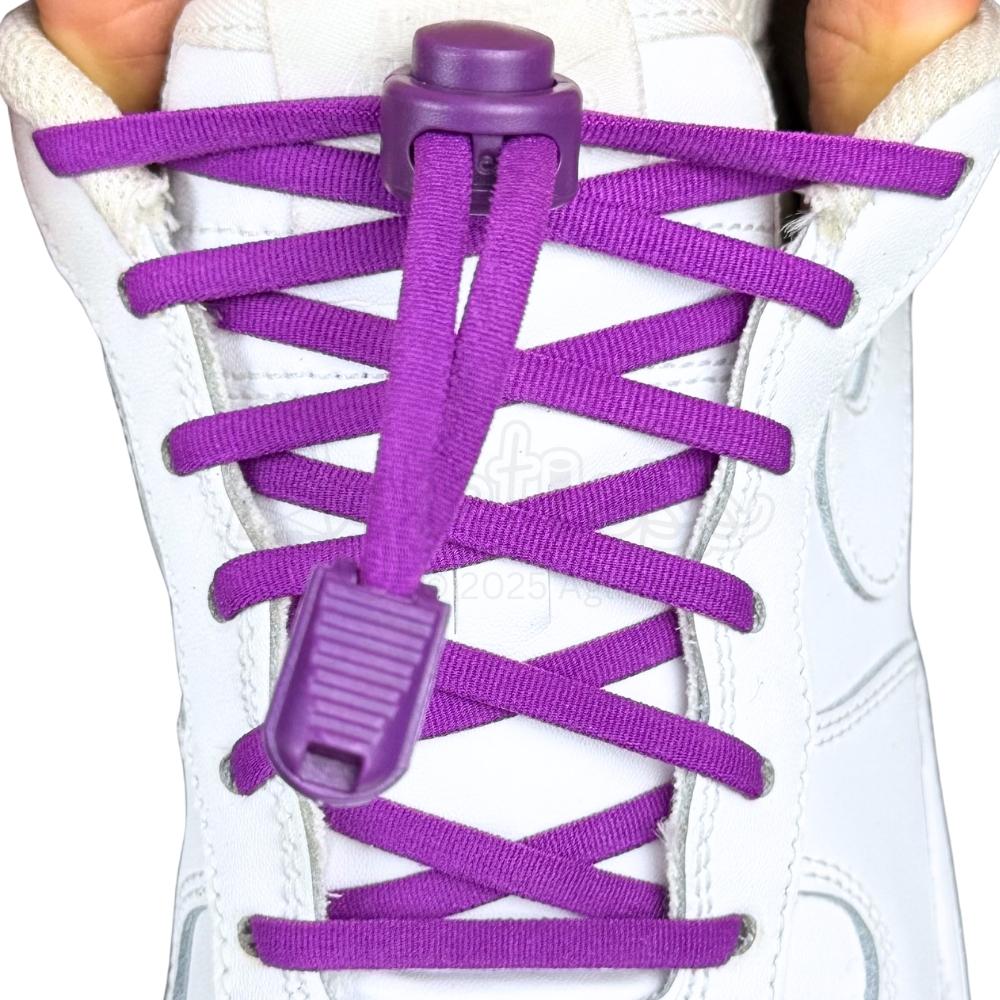 Elastische veters zonder strikken rond 5mm lock sluiting paars met stretch uitgerekt