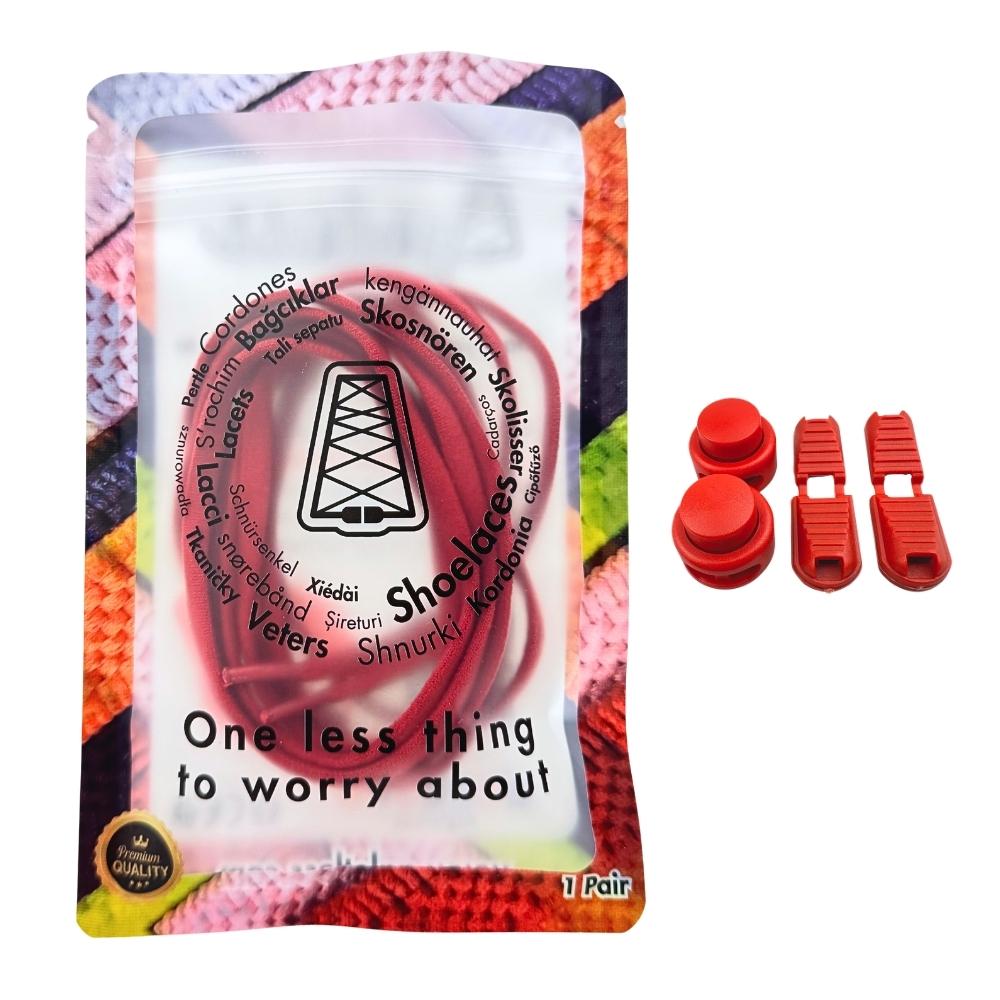 Elastische veters zonder strikken rond 5mm lock sluiting rood in luxe verpakking
