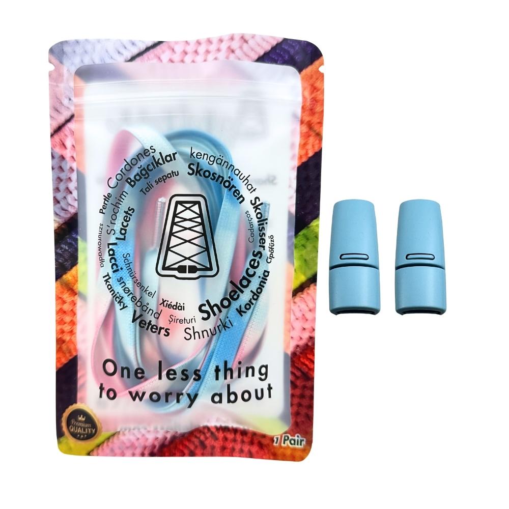 Elastische veters zonder strikken tie-dye 9mm magnetische sluiting blauw roze in luxe verpakking