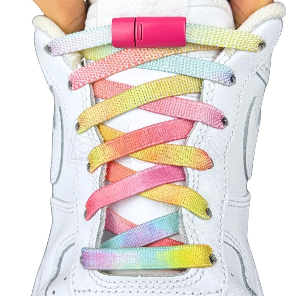 Elastische veters zonder strikken tie-dye 9mm magnetische sluiting driekleurig poeder met stretch uitgerekt