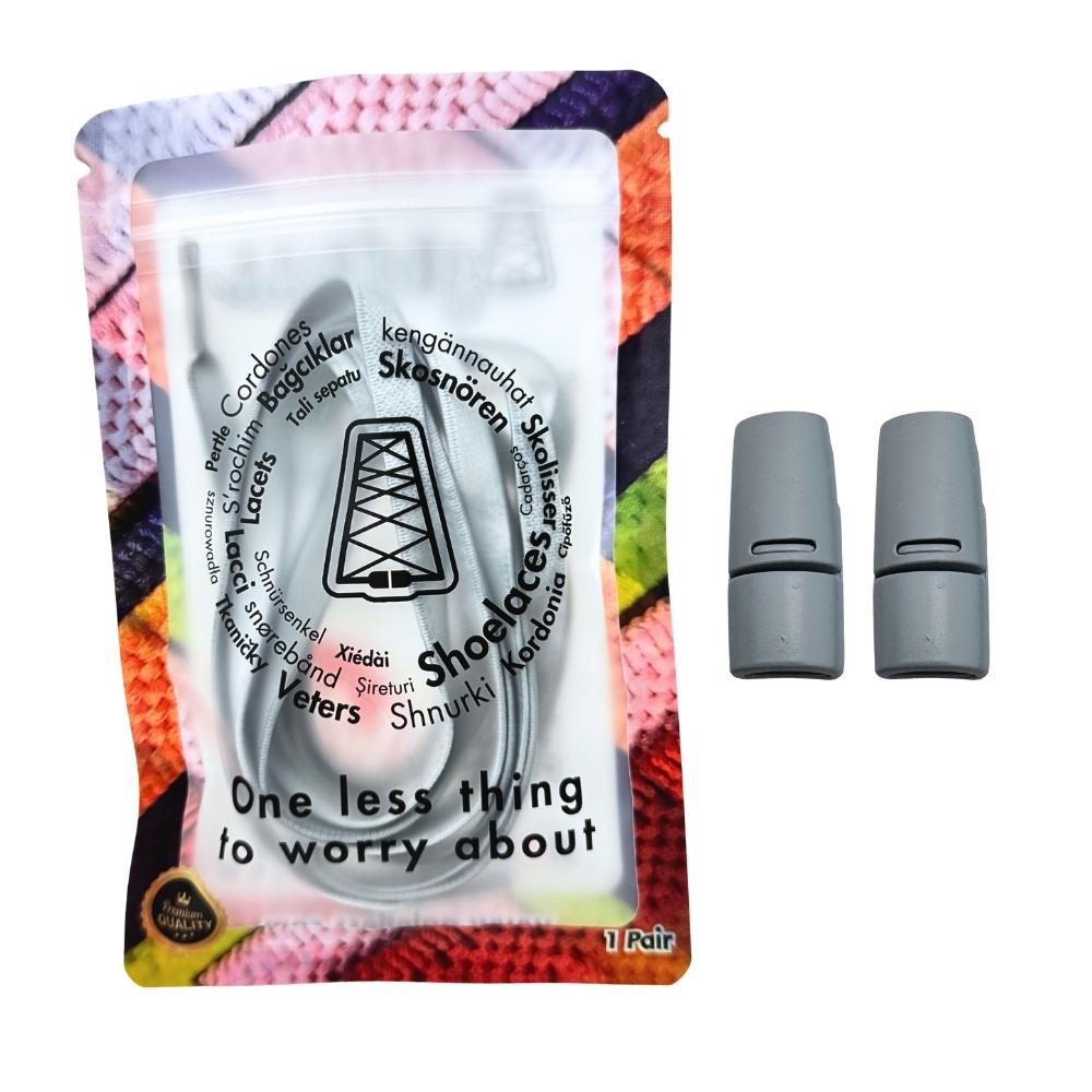 Elastische veters zonder strikken tie-dye 9mm magnetische sluiting grijs in luxe verpakking