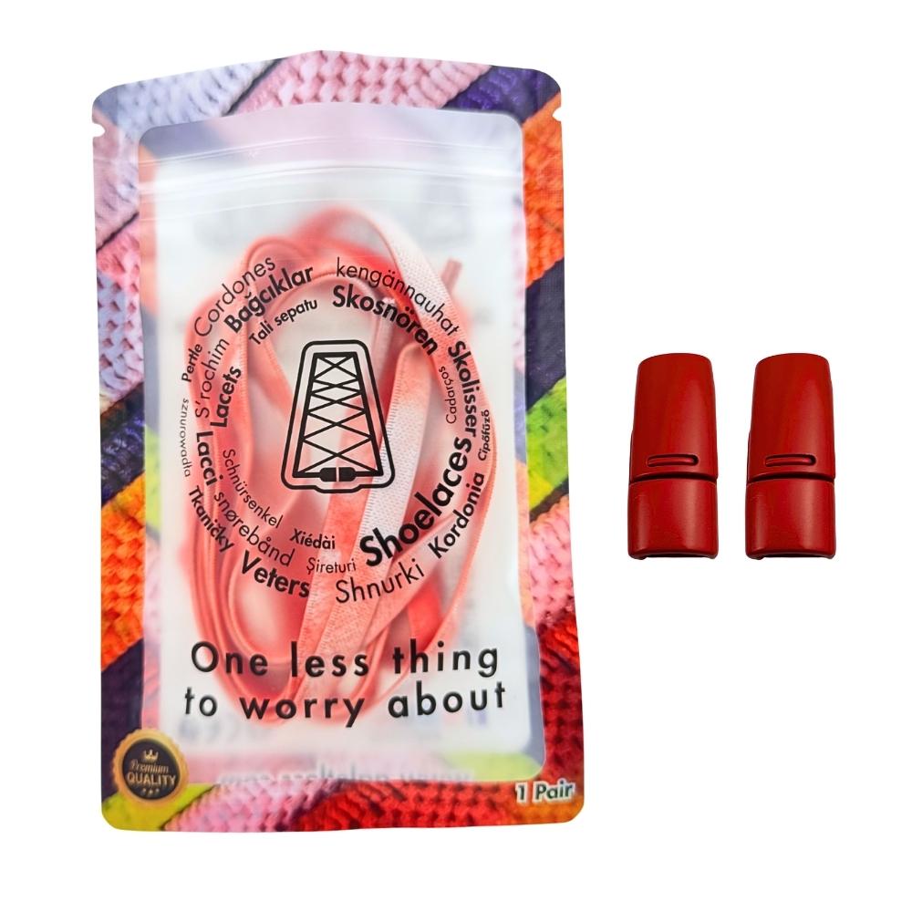 Elastische veters zonder strikken tie-dye 9mm magnetische sluiting rood in luxe verpakking