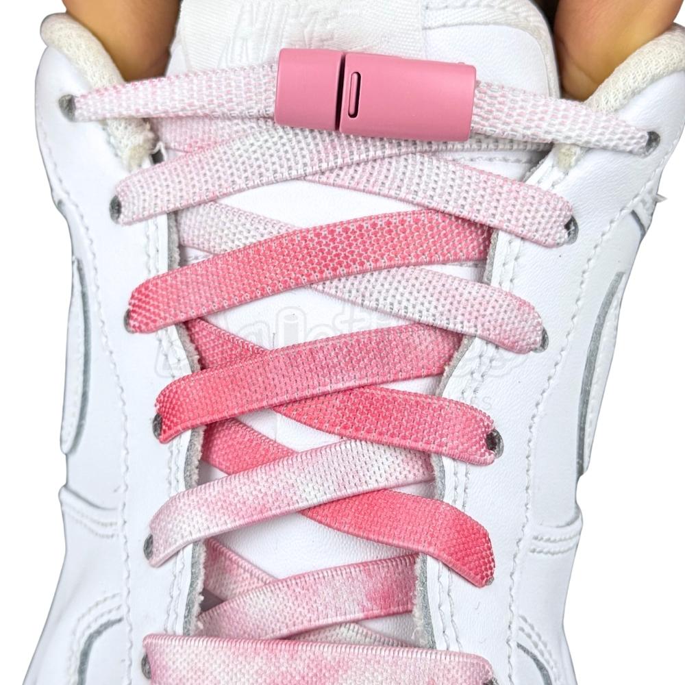 Elastische veters zonder strikken tie-dye 9mm magnetische sluiting roze met stretch uitgerekt