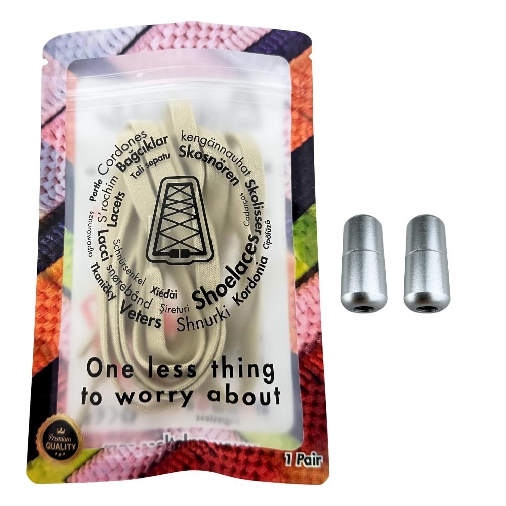 Elastische veters zonder strikken vintage 8mm capsule sluiting beige in luxe verpakking