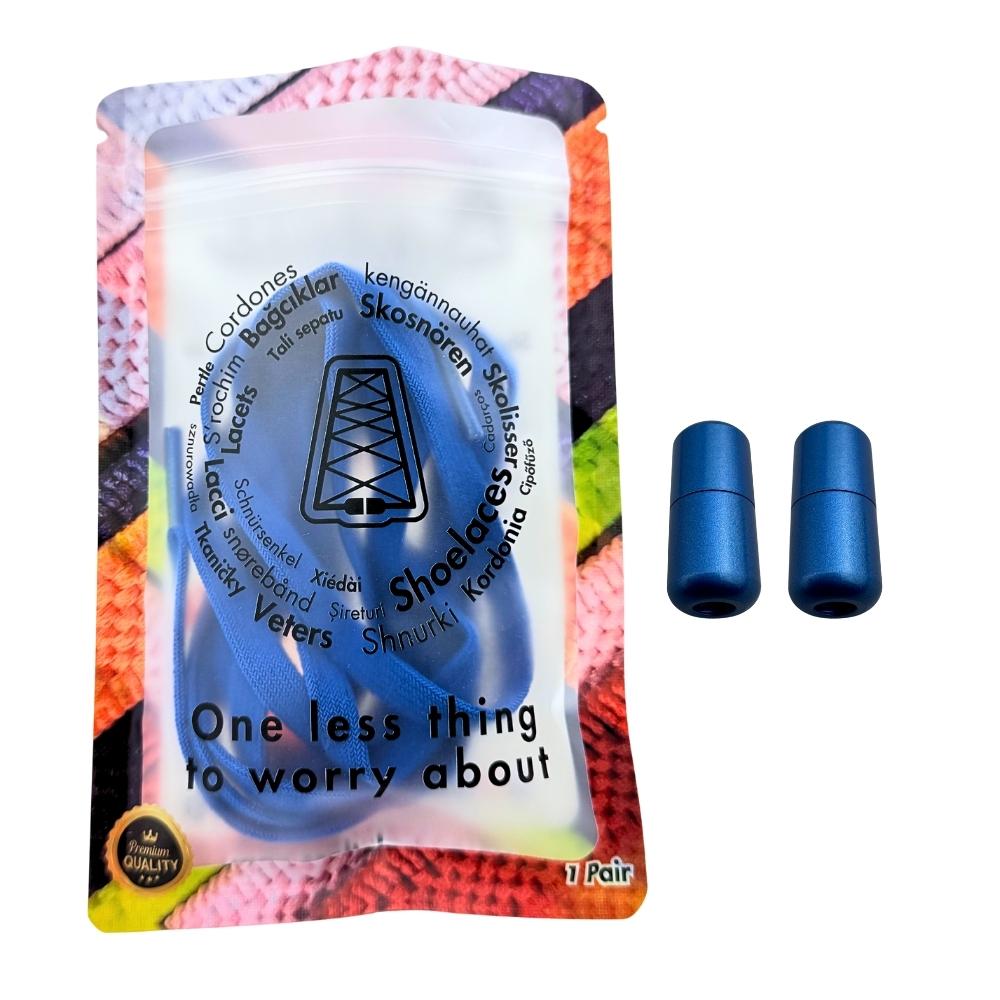 Elastische veters zonder strikken vintage 8mm capsule sluiting blauw in luxe verpakking