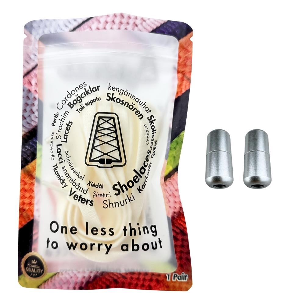 Elastische veters zonder strikken vintage 8mm capsule sluiting gebrokenwit in luxe verpakking