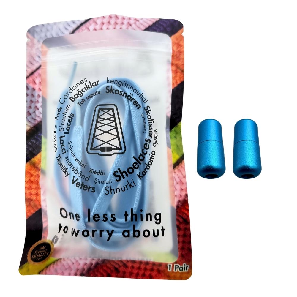 Elastische veters zonder strikken vintage 8mm capsule sluiting lichtblauw in luxe verpakking